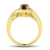 Oval Garnet Ring with Lab-Created White Sapphires 10K Yellow Gold