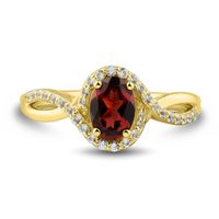 Oval Garnet Ring with Lab-Created White Sapphires 10K Yellow Gold