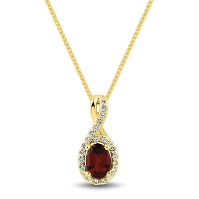 Oval Garnet Pendant with Lab-Created White Sapphires in 10K Yellow Gold
