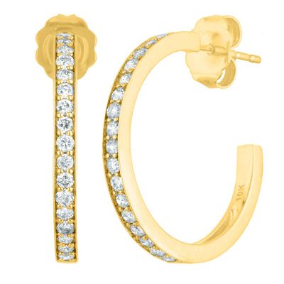 Pave Diamond Hoop Earrings in 10K Yellow Gold (1/2 ct. tw.)
