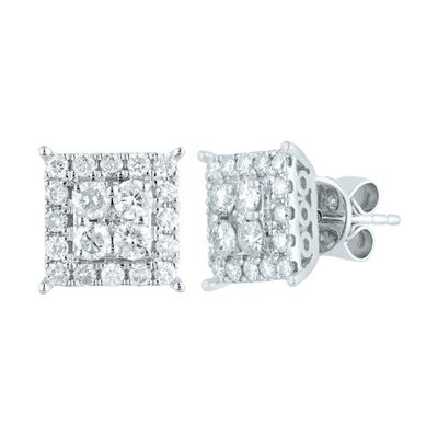 Square Diamond Cluster Earrings in 14K Gold (1 ct. tw