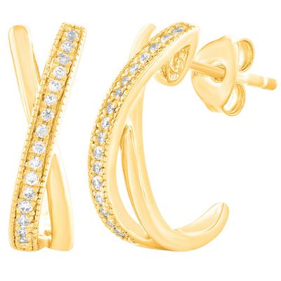 Diamond Twist Hoop Earrings in 10K Yellow Gold (1/10 ct. tw.)