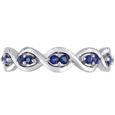 Blue Sapphire Scalloped Band 14K White Gold