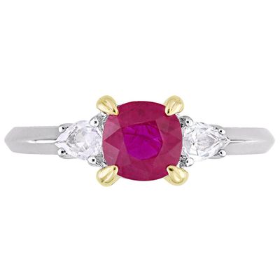 Three-Stone Ruby & White Sapphire Ring 14K Gold