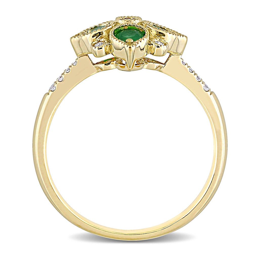Emerald & Diamond Cluster Ring 14K Yellow Gold (1/10 ct. tw.)