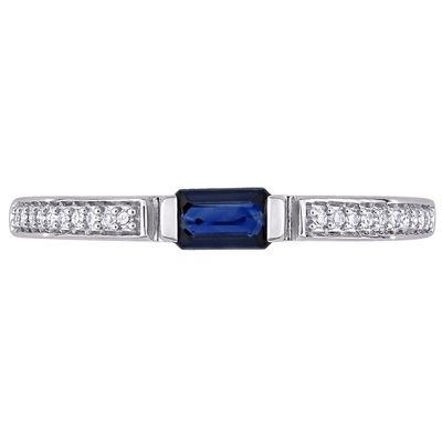 Blue Sapphire & Diamond Stacking Ring 10K White Gold (1/10 ct. tw.)