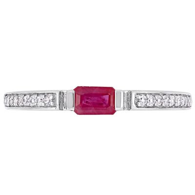 Ruby & Diamond Stacking Ring 10K White Gold (1/10 ct. tw.)