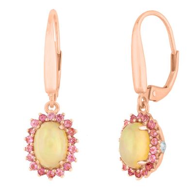 Oval Opal & Tourmaline Drop Earrings with Diamond Accents in 14K Rose Gold