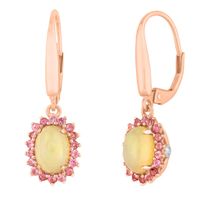 Oval Opal & Tourmaline Drop Earrings with Diamond Accents in 14K Rose Gold