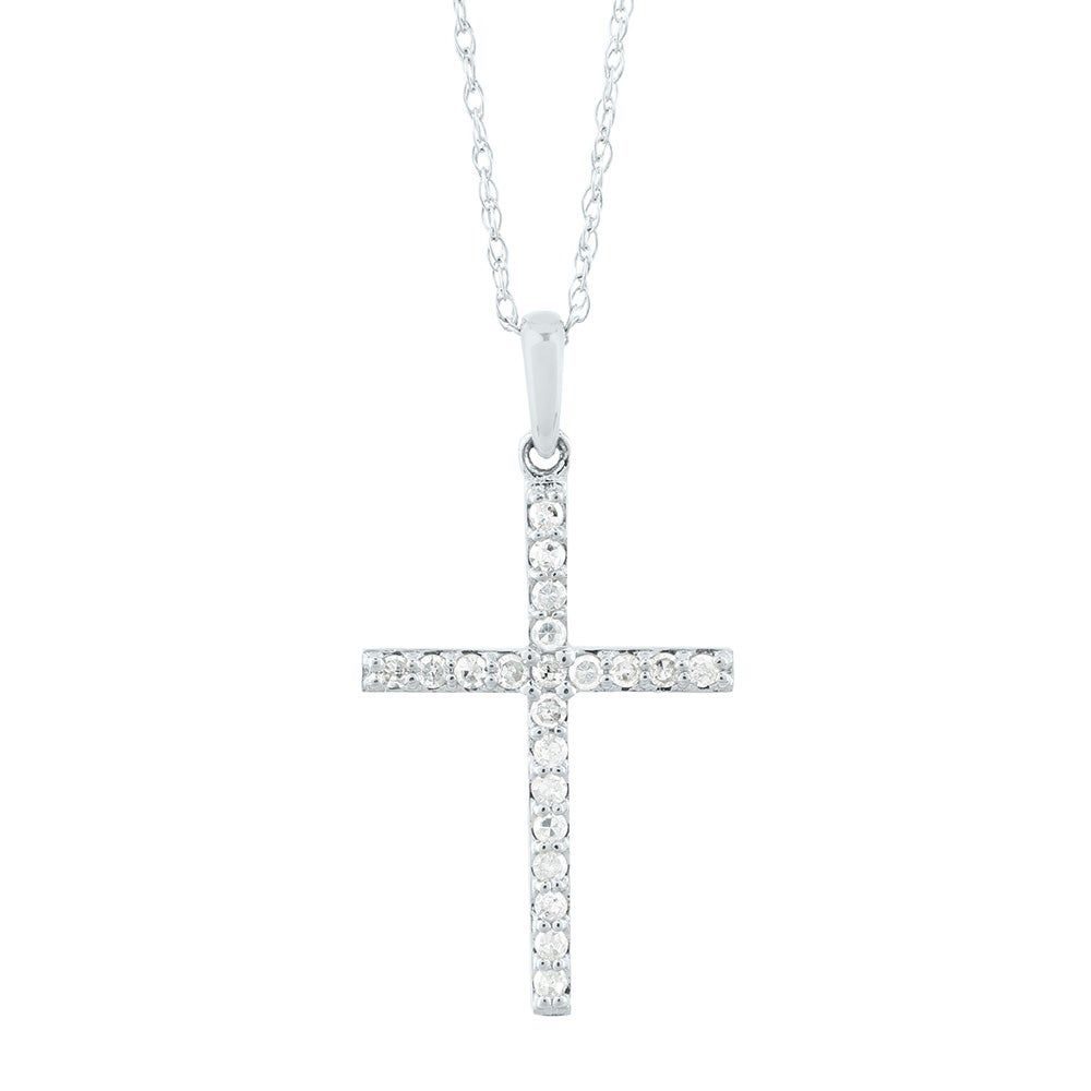 Pave Diamond Cross Pendant in 14K White Gold (1/7 ct. tw.)