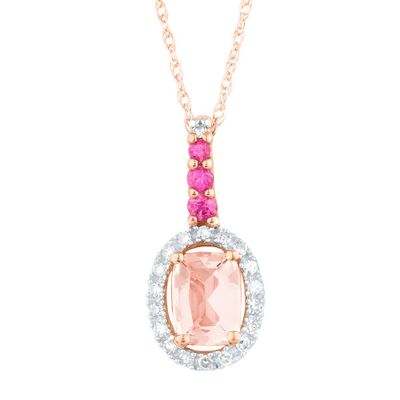 Oval Morganite & Pink Sapphire Pendant with Diamond accents in 10K Rose Gold