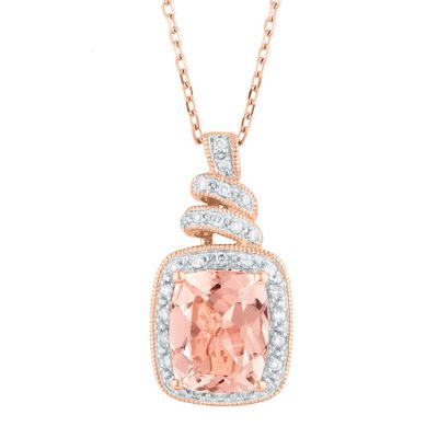 Cushion-Cut Morganite & Diamond Pendant with Tourmaline Accent in 14K Rose Gold (1/7 ct. tw.)