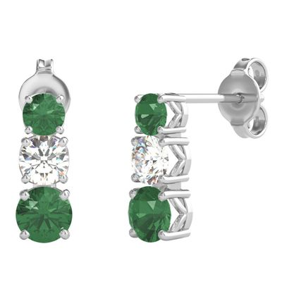 Lab-Created Emerald & White Sapphire Three-Stone Earrings in Sterling Silver