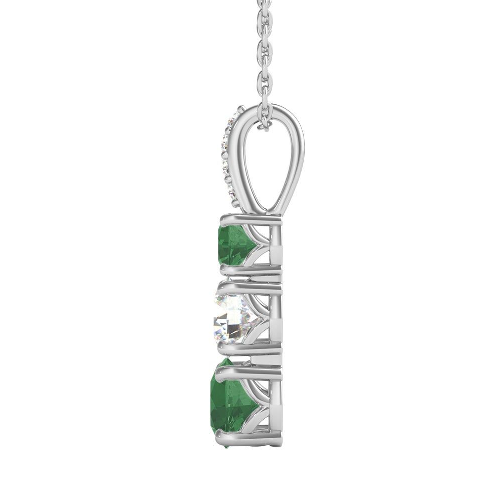 Lab-Created Emerald & White Sapphire Three-Stone Pendant in Sterling Silver