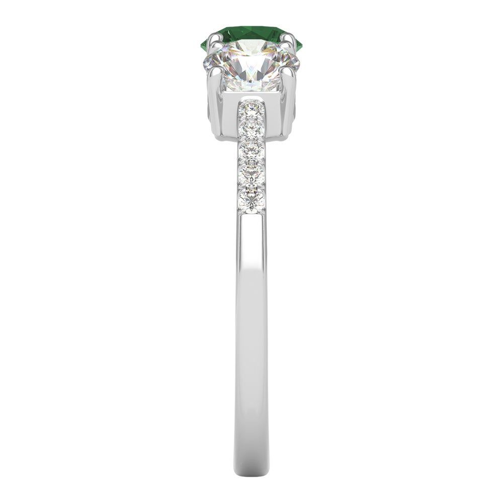 Lab-Created Emerald & White Sapphire Three-Stone Ring in Sterling Silver
