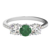 Lab-Created Emerald & White Sapphire Three-Stone Ring in Sterling Silver