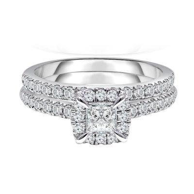 Princess-Cut Diamond Halo Bridal Set 14K White Gold (1 1/2 ct. tw.)