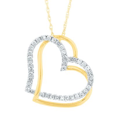 Double Heart Diamond Pendant in 14K Yellow Gold (1/4 ct. tw.)