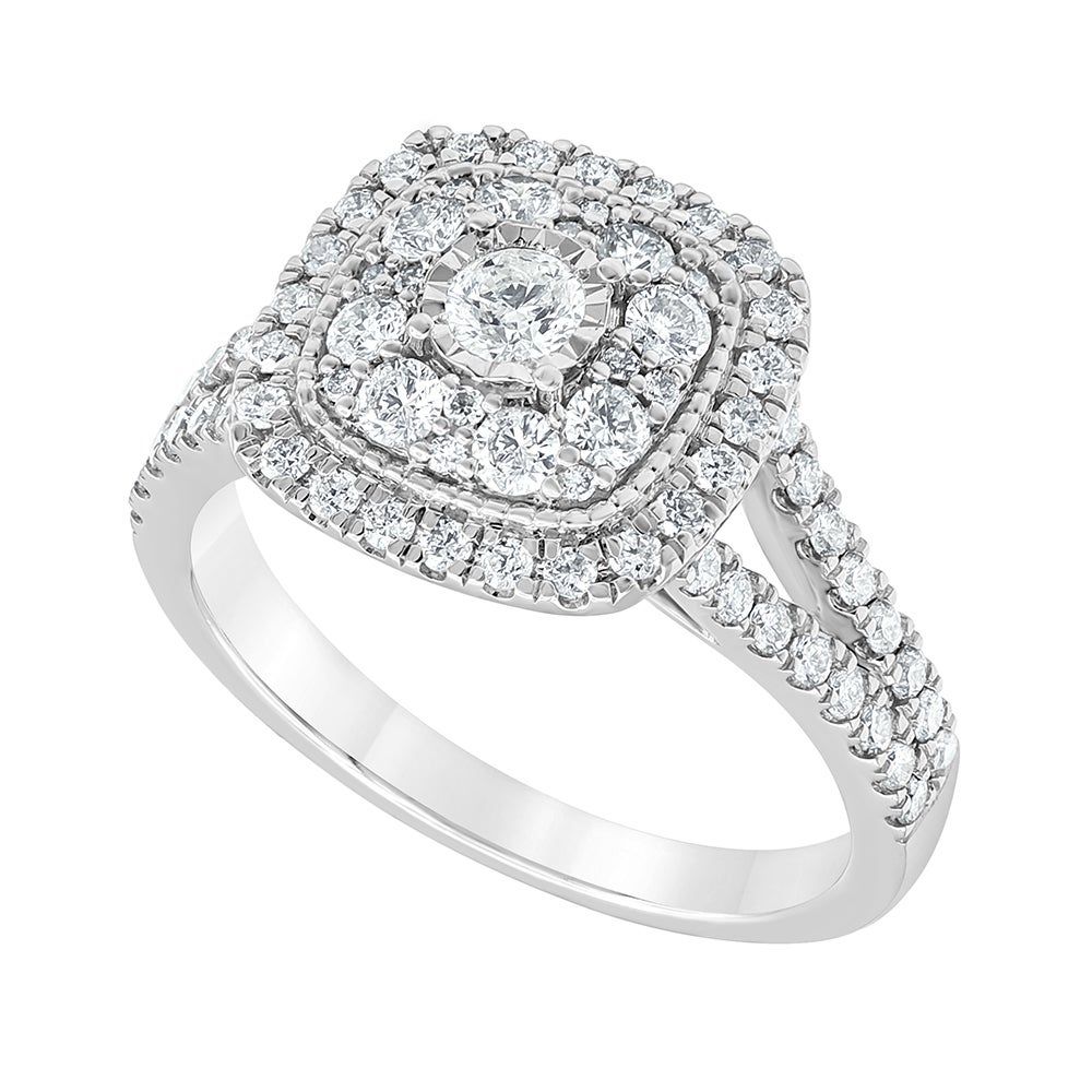 Cushion-Shaped Diamond Cluster Engagement Ring 10K White Gold (1 ct. tw.)