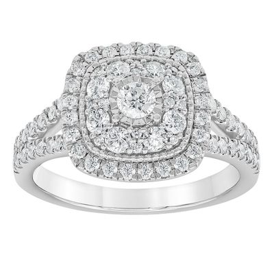 Cushion-Shaped Diamond Cluster Engagement Ring 10K White Gold (1 ct. tw.)