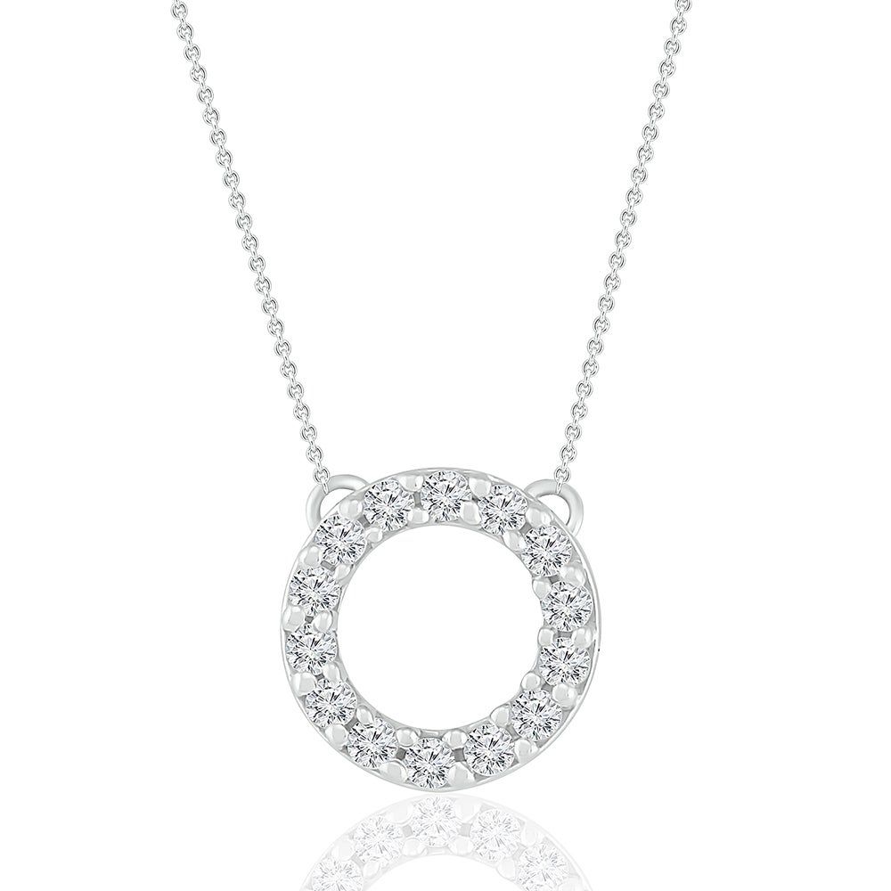 Diamond Circle Pendant with Prong Setting in Sterling Silver (1/10 ct. tw.)