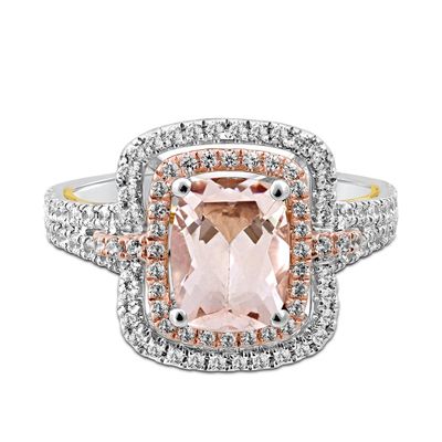 Demi Morganite & Diamond Engagement Ring with Two-Tone Halo 14K White Rose Gold (5/8 ct. tw.)