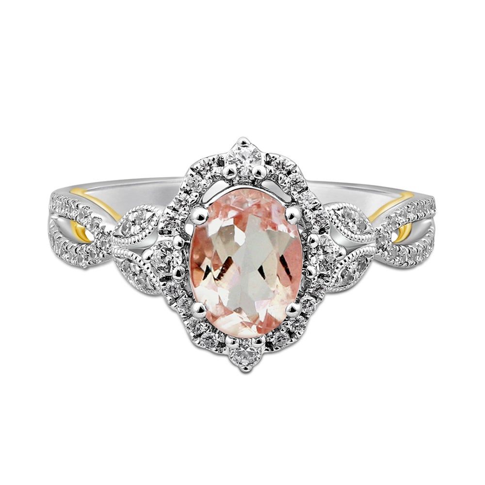 Brigitte Oval Morganite Engagement Ring with Diamonds 14K White Gold (1/3 ct. tw.)