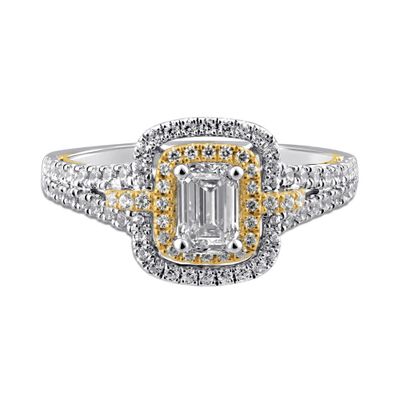 Anya Emerald-Cut Engagement Diamond Ring with Two-Tone Halo 14K White & Yellow Gold (1 ct. tw.)