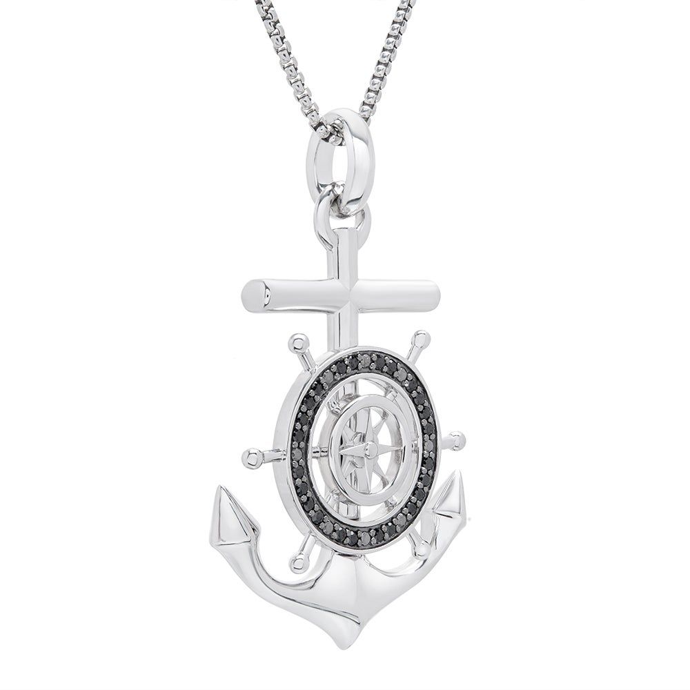 Anchor Pendant with Black Diamonds in Sterling Silver (1/4 ct. tw.)