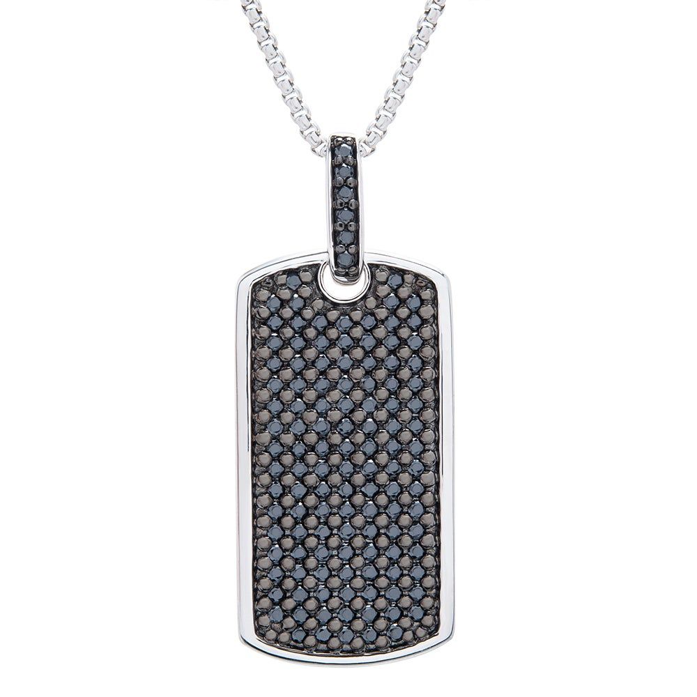 Black Diamond Dog Tag Pendant in Sterling Silver (1 ct. tw.)