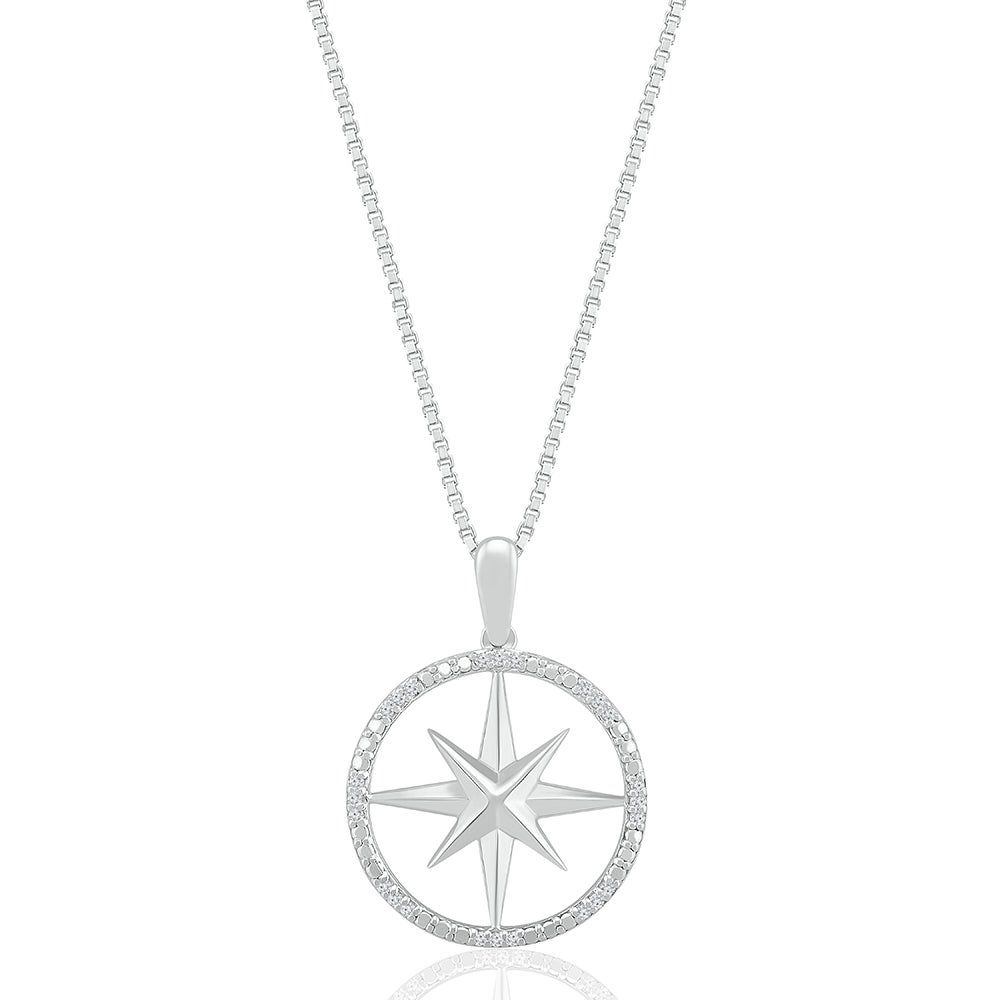 Compass Pendant with Diamond Accents in Sterling Silver