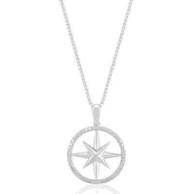 Compass Pendant with Diamond Accents in Sterling Silver