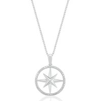 Compass Pendant with Diamond Accents in Sterling Silver