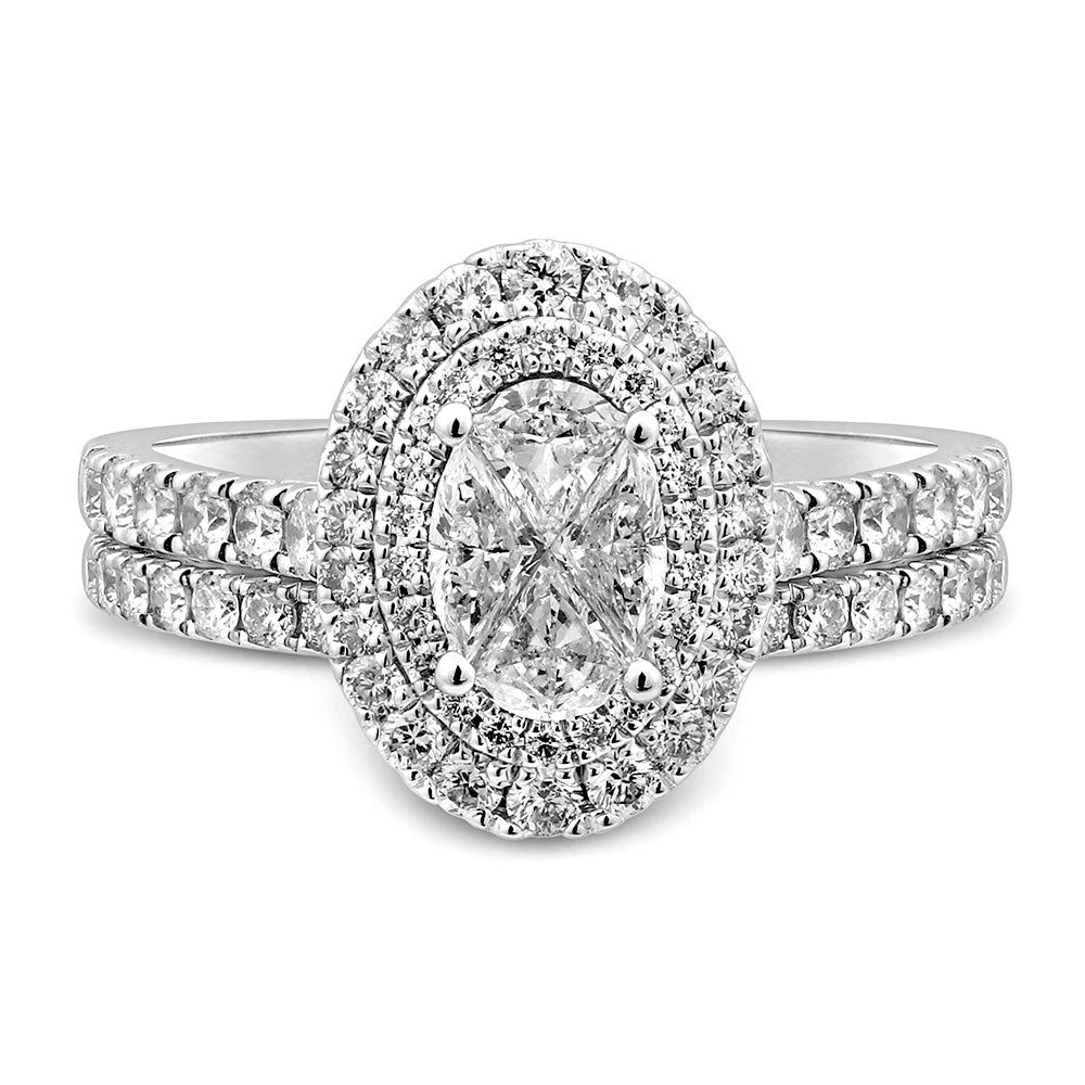 Halo Diamond Bridal Set with Oval Cluster 14K White Gold (1 1/2 ct. tw.)