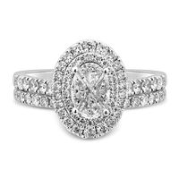 Halo Diamond Bridal Set with Oval Cluster 14K White Gold (1 1/2 ct. tw.)