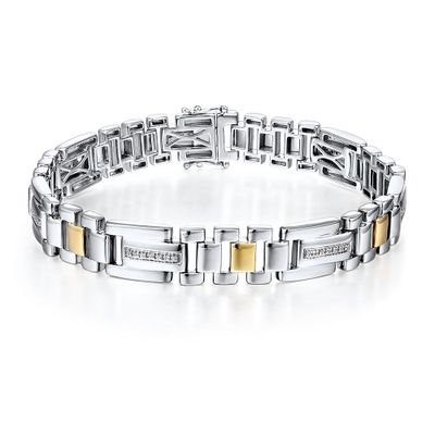 Menâs Diamond Link Bracelet in Sterling Silver, 8.5" (1/7 ct. tw.)