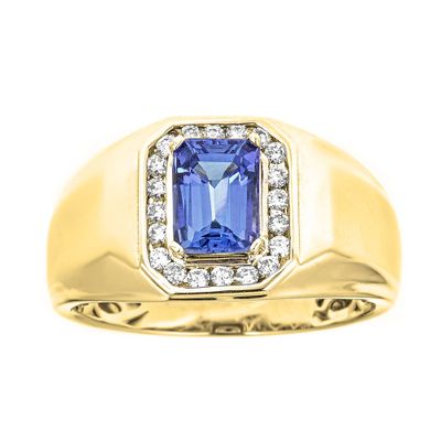 Menâs Tanzanite Ring with Diamond Halo 10K Yellow Gold (1/3 ct. tw.)