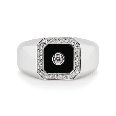 Menâs Onyx and Diamond Ring Sterling Silver (1/3 ct. tw.)