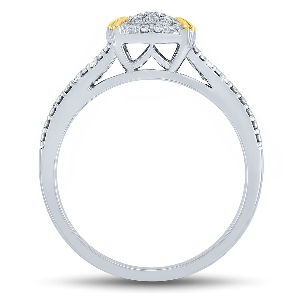 Diamond Cluster Ring with 10K Yellow Gold Accents in Sterling Silver (1/10 ct. tw.)