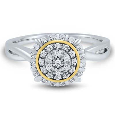 Diamond Cluster Ring with Two Tones in Sterling Silver & 10K Yellow Gold (1/4 ct. tw.)