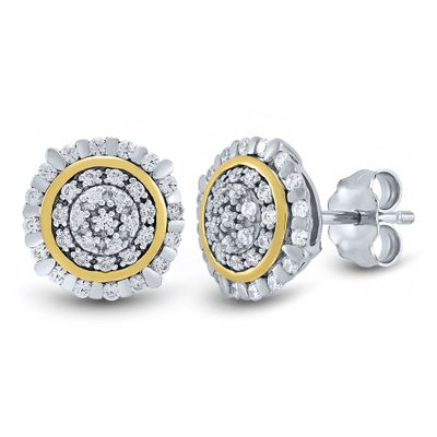 Diamond Cluster Stud Earrings with Two Tones in Sterling Silver & 10K Yellow Gold (1/4 ct. tw.)