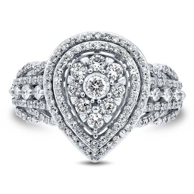 Pear-Shaped Cluster Diamond Engagement Ring with Wide Band 10K White Gold (1 ct. tw.)