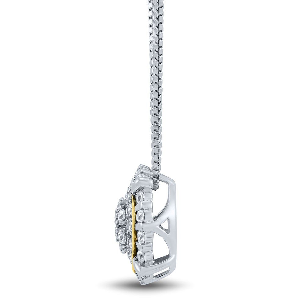 Diamond Cluster Pendant with Two Tones in Sterling Silver & 10K Yellow Gold (1/4 ct. tw.)