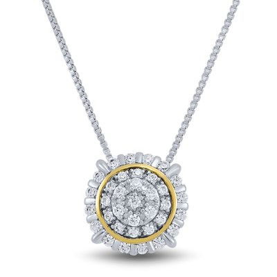 Diamond Cluster Pendant with Two Tones in Sterling Silver & 10K Yellow Gold (1/4 ct. tw.)