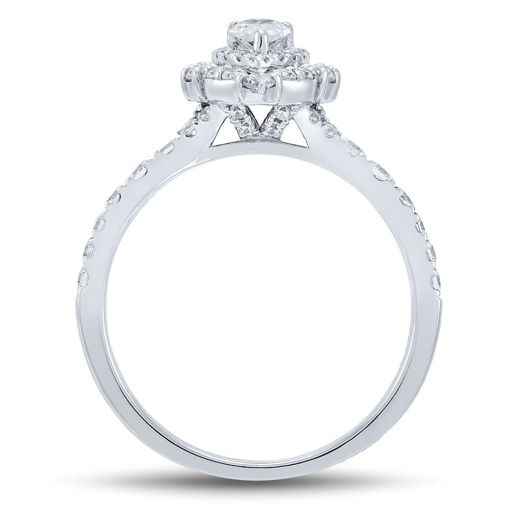 Pear-Shaped Halo Diamond Engagement Ring with Pave Band 14K White Gold (3/4 ct. tw.)