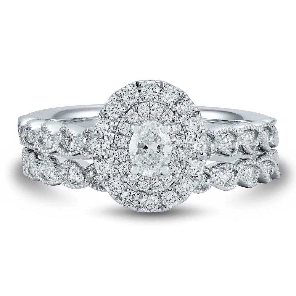 Oval Diamond Bridal Set 14K White Gold (3/4 ct. tw.)