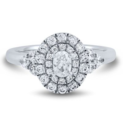 Diamond Halo Oval Engagement Ring 14K White Gold (1 ct. tw