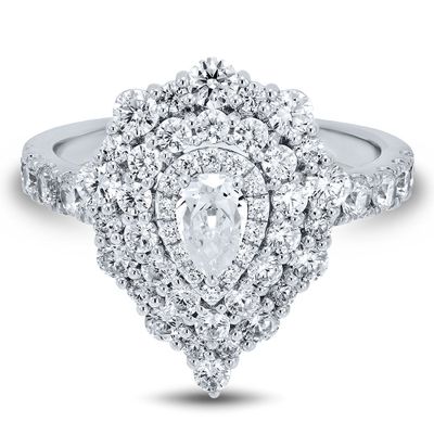 Pear-Shaped Halo Diamond Engagement Ring with Triple 14K White Gold (2 ct. tw.)