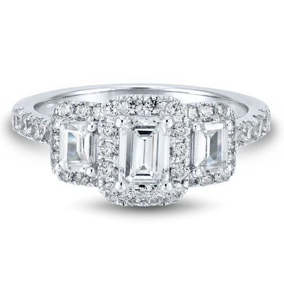 Lab Grown Diamond Three-Stone Emerald-Cut Engagement Ring 14K White Gold (1 1/2 ct. tw.)