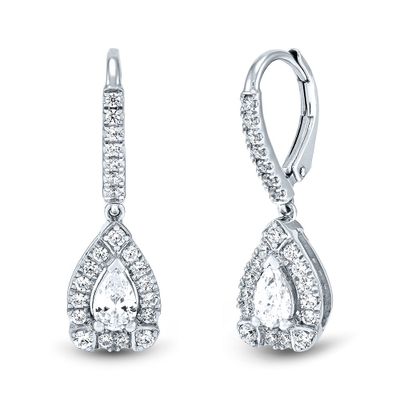 Lab Grown Diamond Earrings with Pear-Shape in 14K White Gold (1 1/4 ct. tw.)
